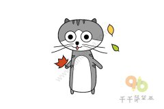 玩树叶的猫简笔画步骤图