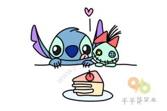 星际宝贝 馋嘴的史迪奇和丑娃娃小金简笔画