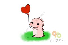 拿着气球的小恐龙简笔画步骤图