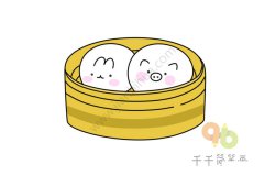美食简笔画 兔子和小猪馒头简笔画