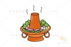 老北京铜锅涮肉简笔画