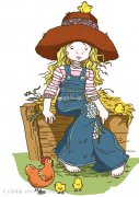 正在喂小鸡的小女孩儿简笔画