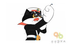正在通话中的黑猫警长儿童卡通简笔画
