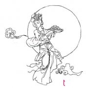 中秋节月饼简笔画，端着月饼的嫦娥