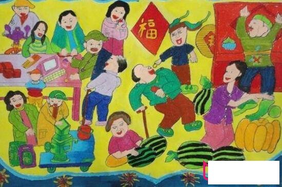 华春节，喜庆儿童春节画