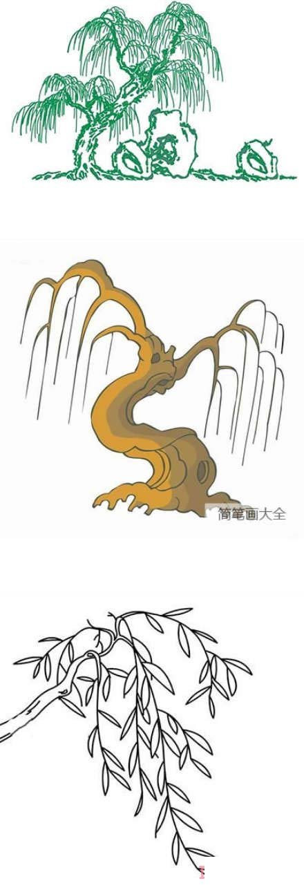 卡通柳树简笔画怎么画涂颜色简单好看