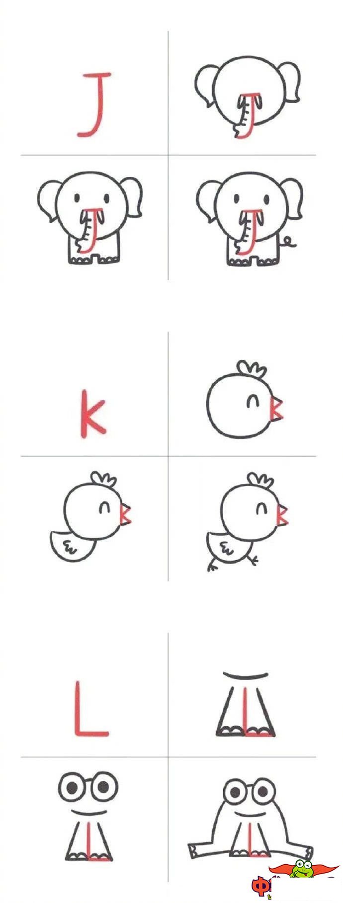 26个字母创意画简笔画，26个字母的卡通简笔画