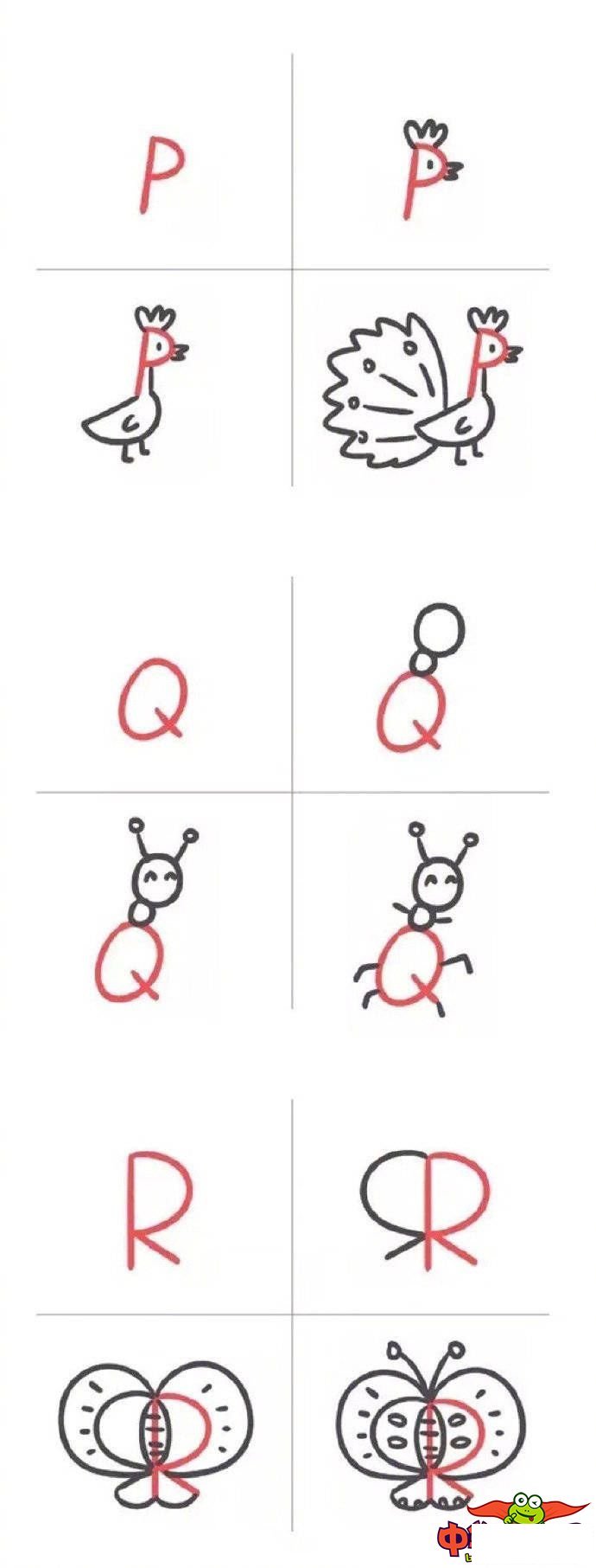26个字母创意画简笔画，26个字母的卡通简笔画