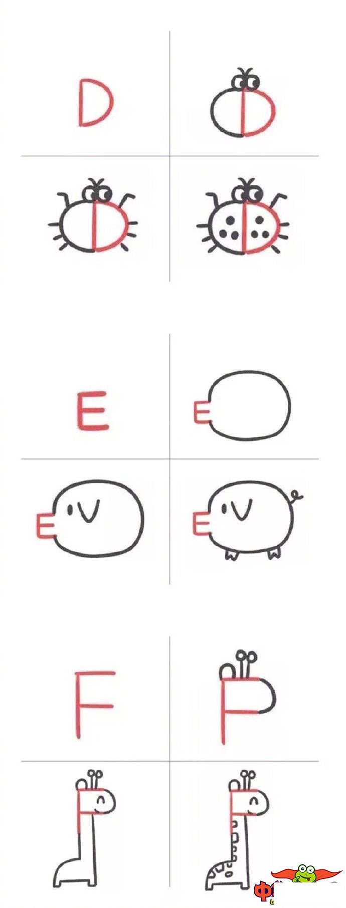 26个字母创意画简笔画，26个字母的卡通简笔画