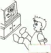 男孩在看电视简笔画