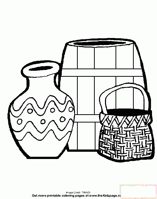 井旁边的酒缸和菜篮简笔画