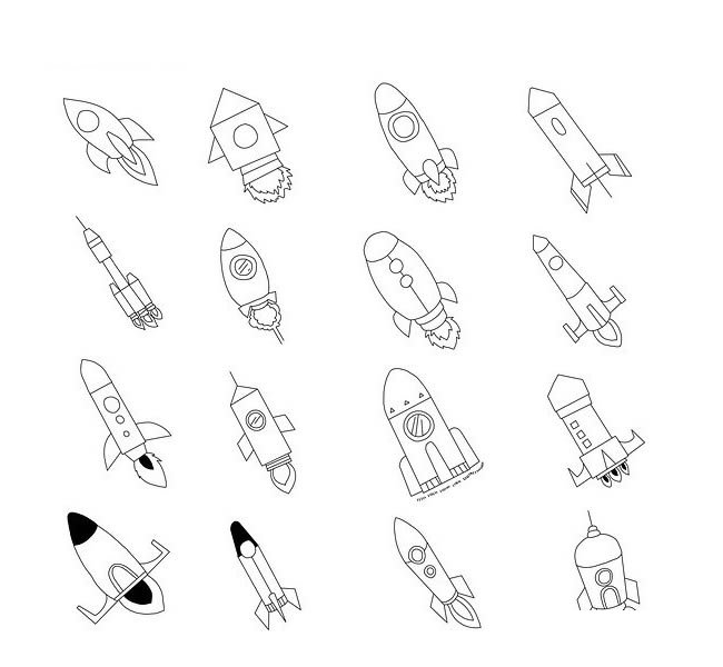【火箭简笔画】16款喷火的火箭简笔画图片大全