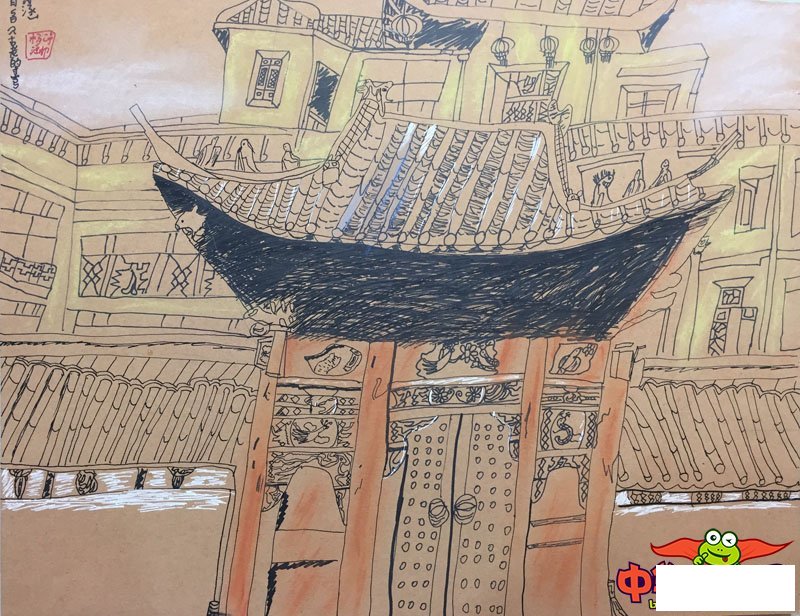 儿童美术画画图片大全，古老的寺院