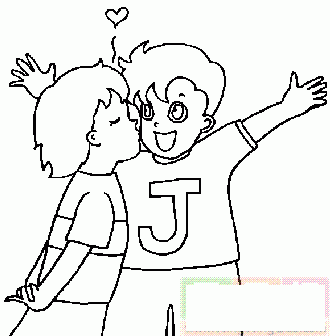 女孩吻男孩简笔画