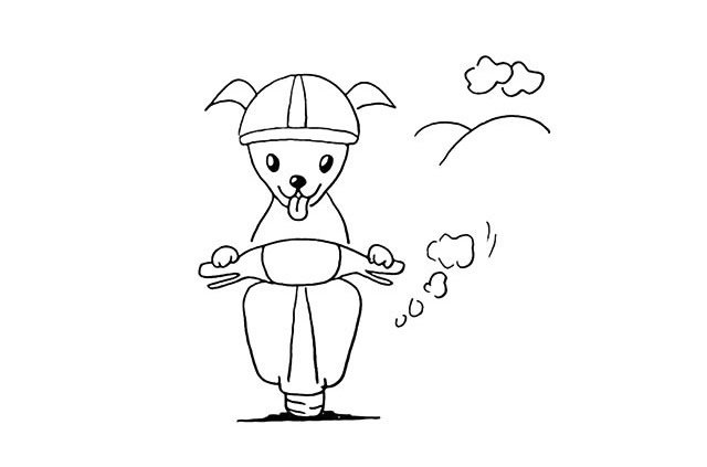 骑摩托的小狗简笔画步骤图
