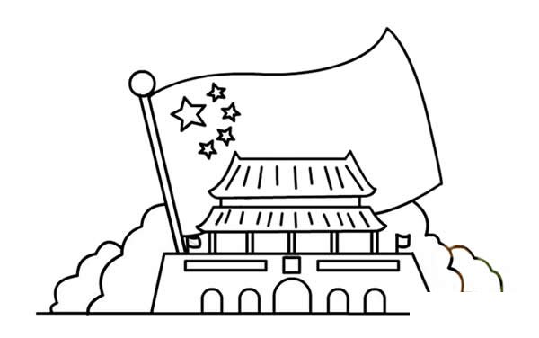 国庆节简笔画_国庆节主题天安门和国旗简笔画步骤图
