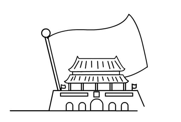 国庆节简笔画_国庆节主题天安门和国旗简笔画步骤图