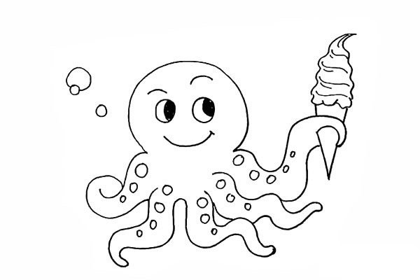 拿着冰激凌的可爱章鱼简笔画