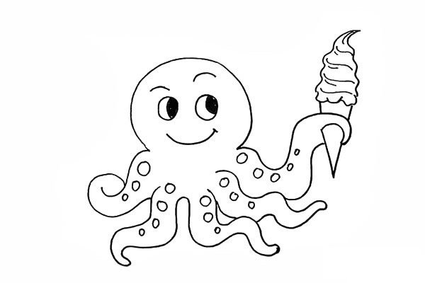 拿着冰激凌的可爱章鱼简笔画