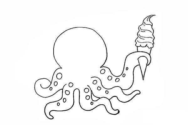 拿着冰激凌的可爱章鱼简笔画