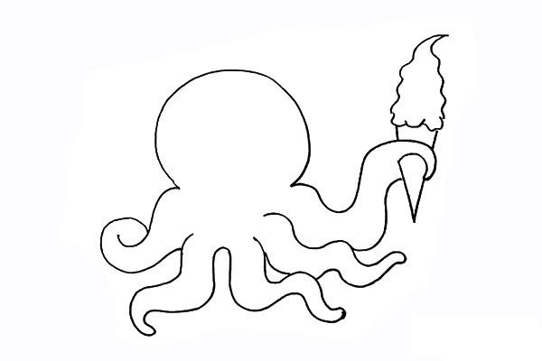 拿着冰激凌的可爱章鱼简笔画