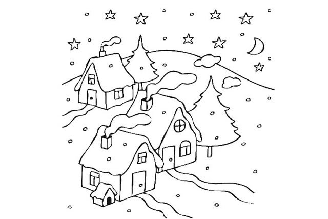 下雪天的房屋简笔画图片