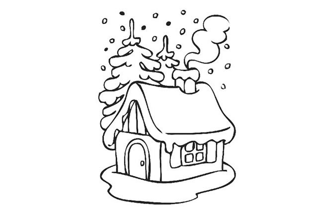 下雪天的房屋简笔画图片