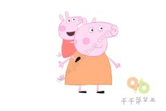 猪妈妈背着小猪佩奇简笔画