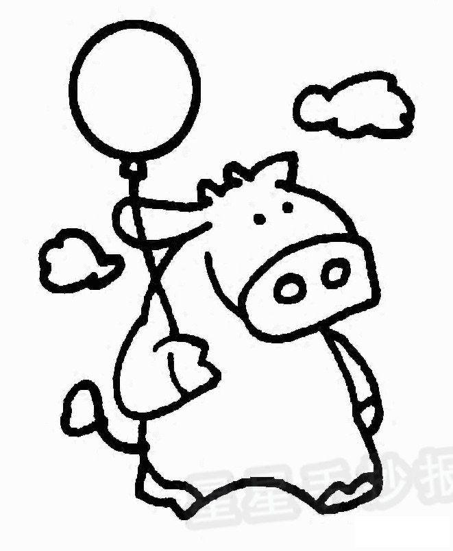 小牛拿着汽球简笔画