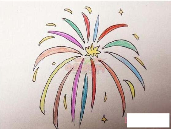 简单漂亮彩色烟花怎么画 烟花简笔画图片