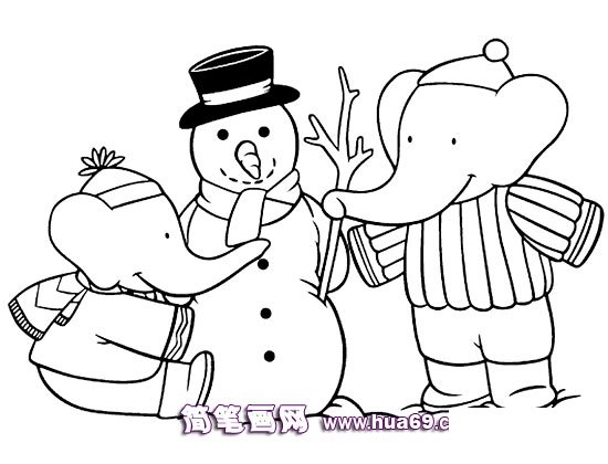两个堆雪人的大象简笔画