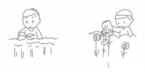 园丁浇花怎么画简洁可爱_园丁简笔画图片