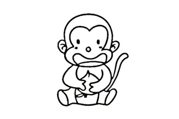 抱着桃子的小猴子简笔画图片
