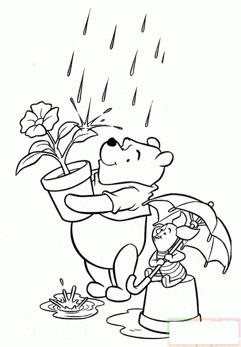 熊抱着盆花淋雨简笔画