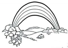 如何画儿童风景：彩虹下的村庄简笔画