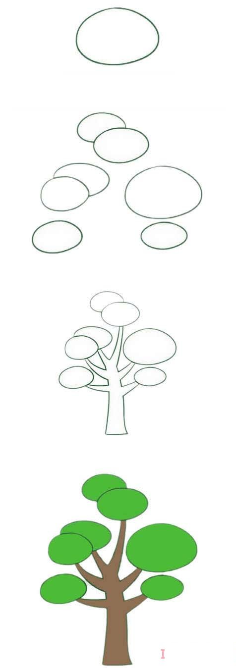 卡通松树的画法步骤图带颜色 松树简笔画图片