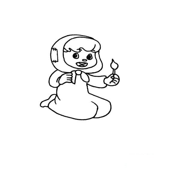 卖火柴的小女孩简笔画法卡通人物