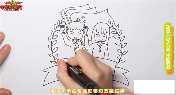 改革开放40周年简笔画