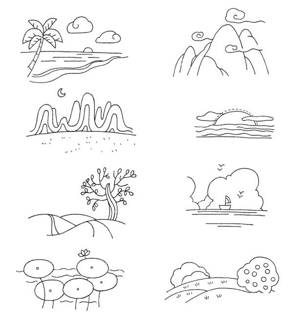 风景简笔画图片素材