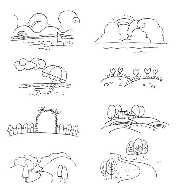 风景简笔画图片素材