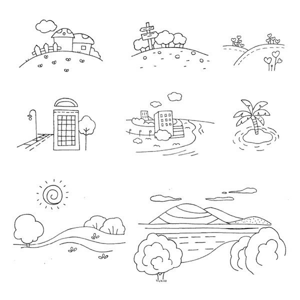 风景简笔画图片素材