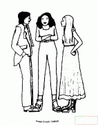 俩个女人和一个男人聊得好开心简笔画