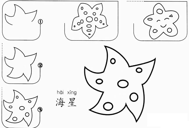 儿童海星简笔画的画法步骤图教程