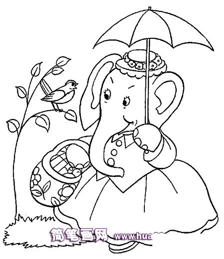 去买菜的大象妈妈简笔画