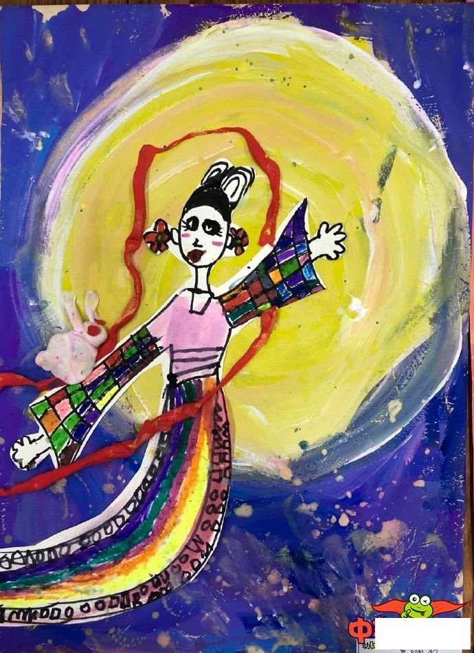 5–7岁少儿创意美术作品，中秋节嫦娥奔月儿童画