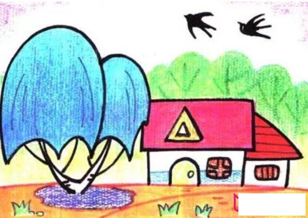 美丽的乡村风景简笔画，彩色简笔画