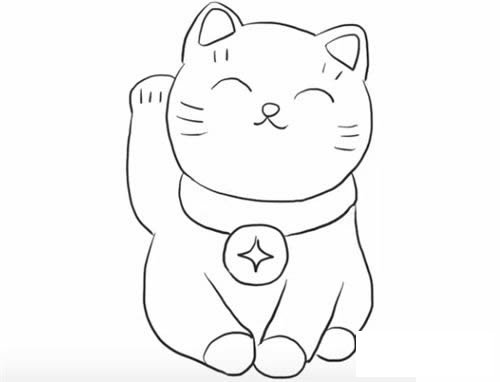 招财猫简笔画步骤教程