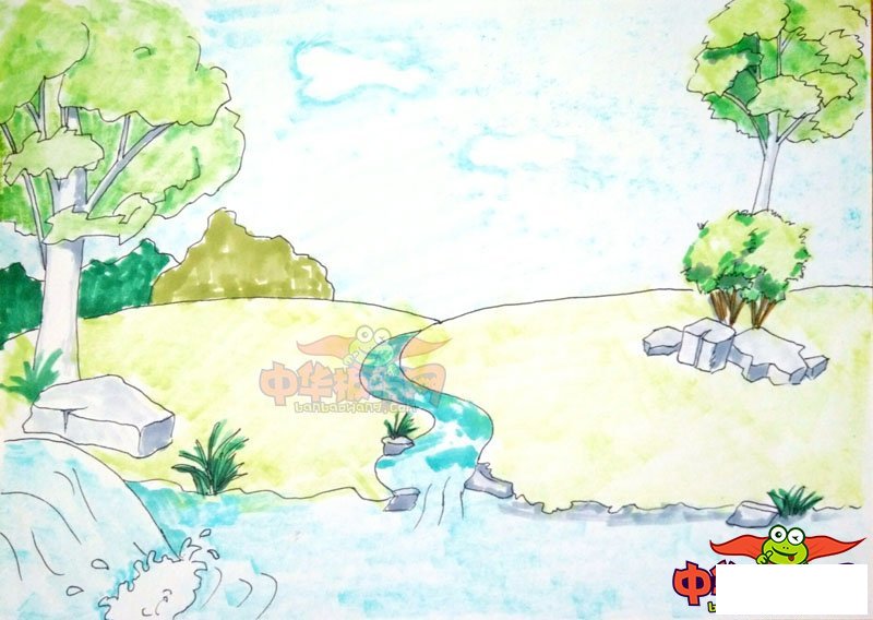 秋天风景简笔画带颜色，秋天的图画简单又好看