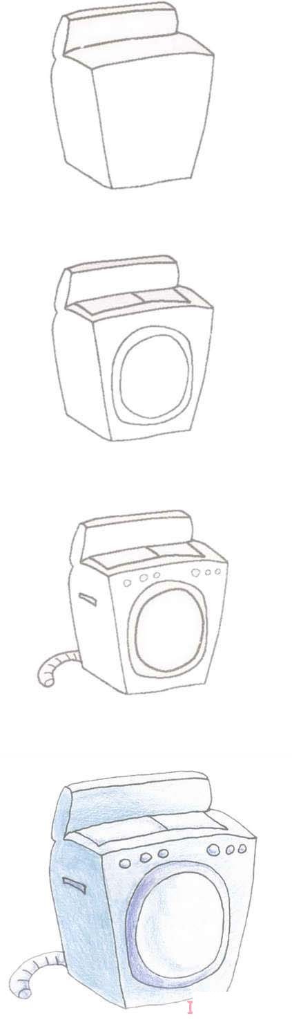 手绘儿童洗机简笔画怎么画带步骤图彩色