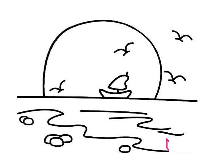 美丽的海上日出简笔画